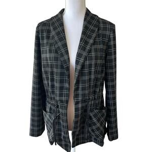 Liverpool Los Angeles Jacket Blazer Size Medium Black White Plaid Cinch Waist
